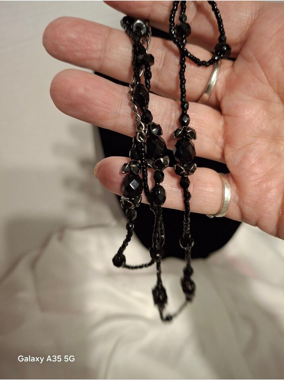 Black Glass Crystal Long Necklace
